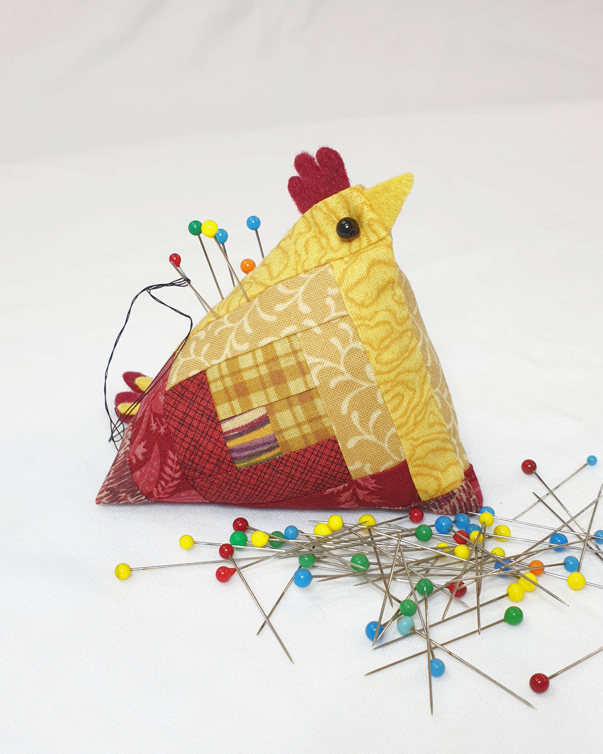 Yellow and Burgundy Chicken Pin Cushion