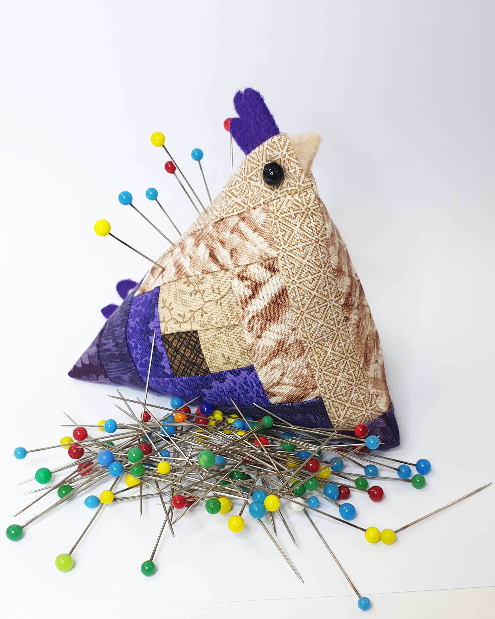Tan and Purple Chicken Pin Cushion